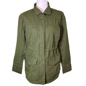 Women’s Olive Green Utility Field Jacket Army Style Cargo Pockets Military Sz Sm
